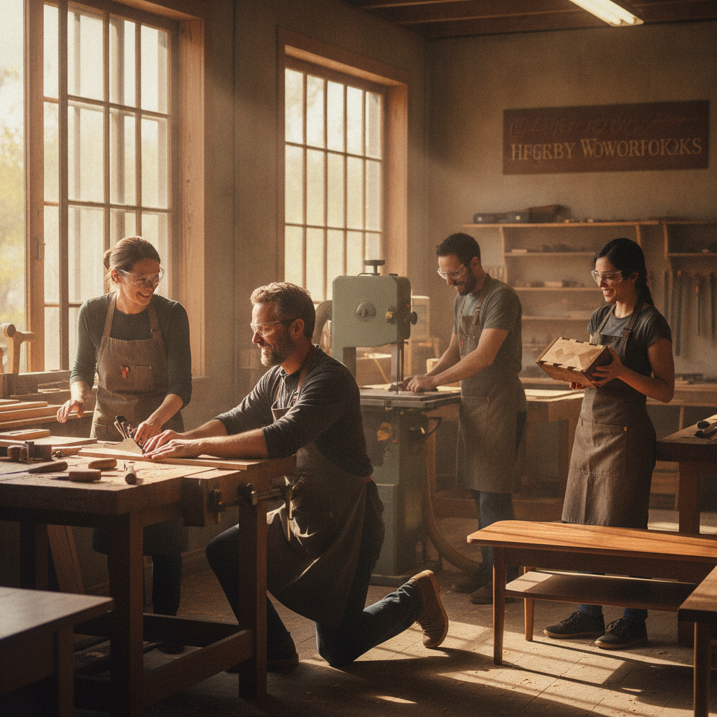 Woodworker using tools in the studio